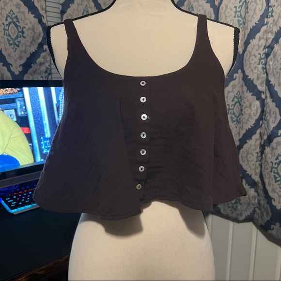 Zara Brown Cropped Tank with Buttons - Picture 1 of 4